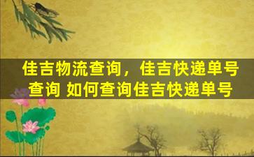 佳吉物流查询，佳吉快递单号查询 如何查询佳吉快递单号